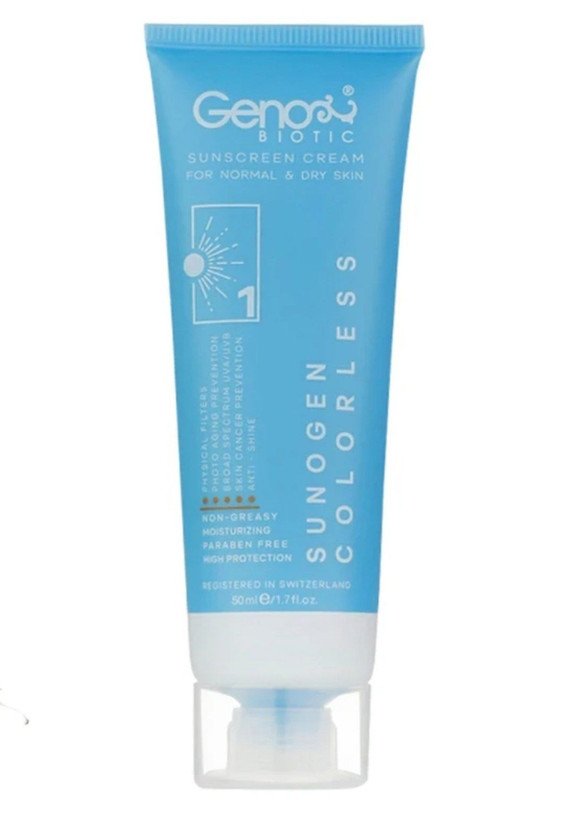 کرم ضد آفتاب ژنوبایوتیک مدل Sunogen SPF50 مناسب پوست نرمال و خشک حجم ۵۰ میلیلیتر